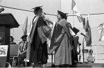 Image of Prof. Clara Thomas (left) and honorary degree recipient, author Margaret Laurence (right), June 1980. Computing & Network Services fonds, F0477, image no. ASC04593.
